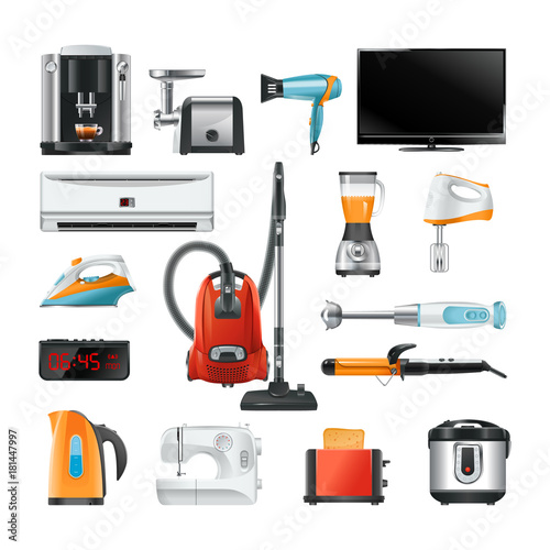 Electronic household equipment isolated on white