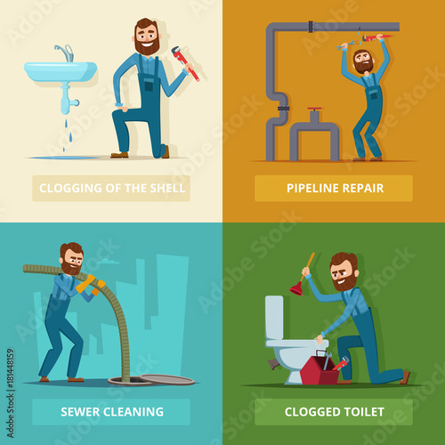 Concept pictures set of plumber at work