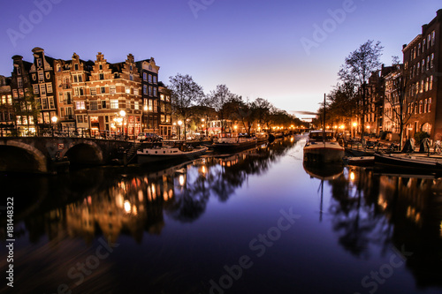 Reflections in the canals of Amsterdam after sunset