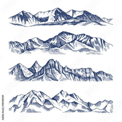 Hand drawn illustrations of different mountains landscape