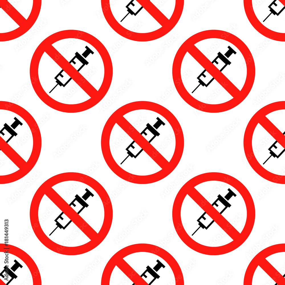 No drug sign . No vaccine icon seamless pattern on white background. Flat design. Vector Illustration EPS