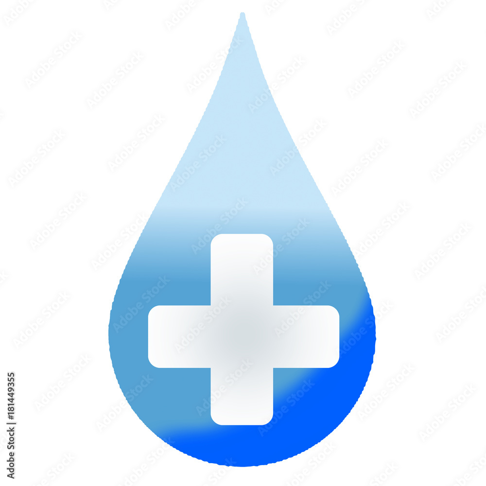 Blue gradient water drop with grey and white puls sign od white background Blue gradient water drop with grey and white puls sign od white background