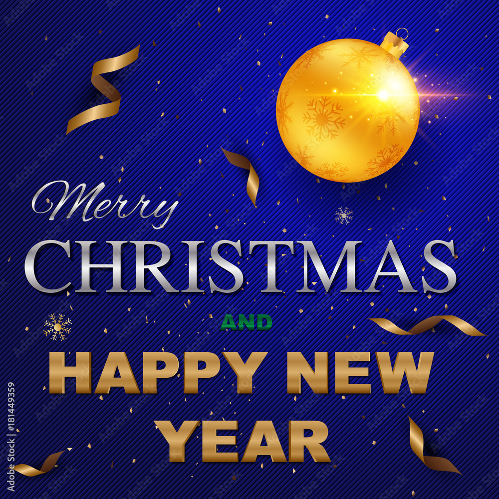 Fototapeta premium Merry Christmas and Happy New Year greeting card, colored text Design on background texture.
