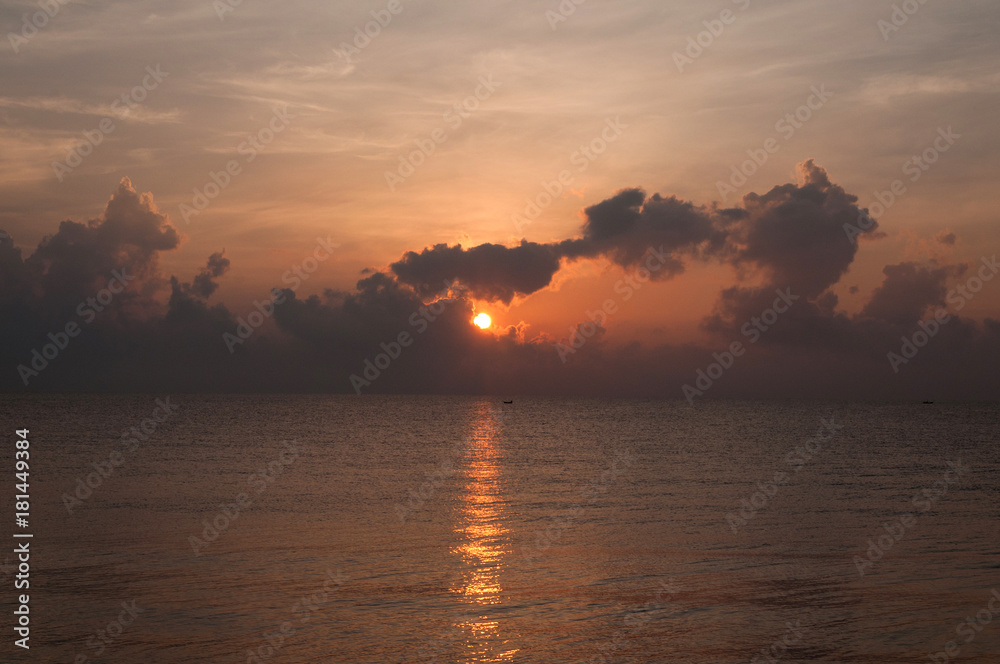 Beautiful sunrise over the horizon in the sea with clouds, Hua Hin, Thailand. Beautiful sunrise over the horizon in the sea with clouds, Hua Hin, Thailand.