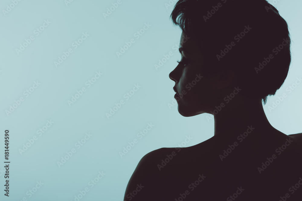 silhouette of beautiful woman - obrazy, fototapety, plakaty 