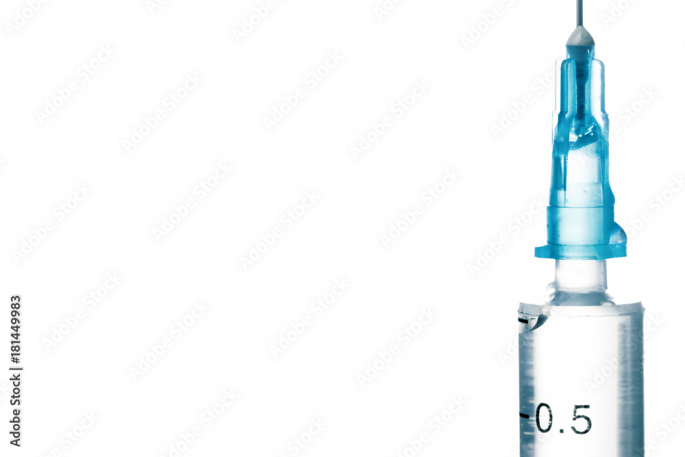 Close-up of medical syringe isolated on white background. Close-up of medical syringe isolated on white background.