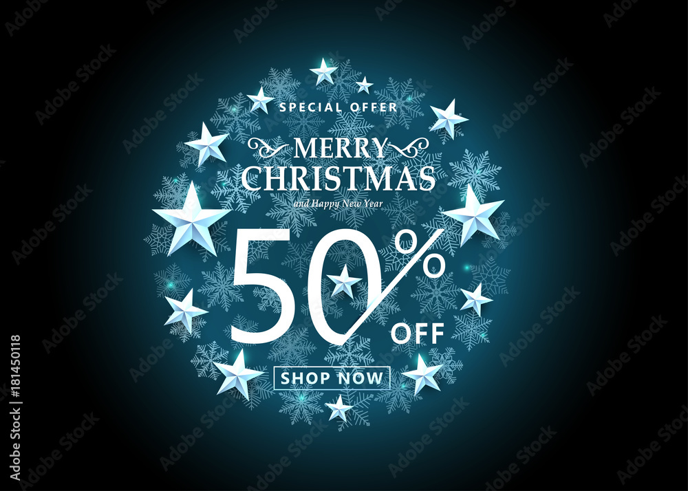Christmas sale concept on dark blue color background