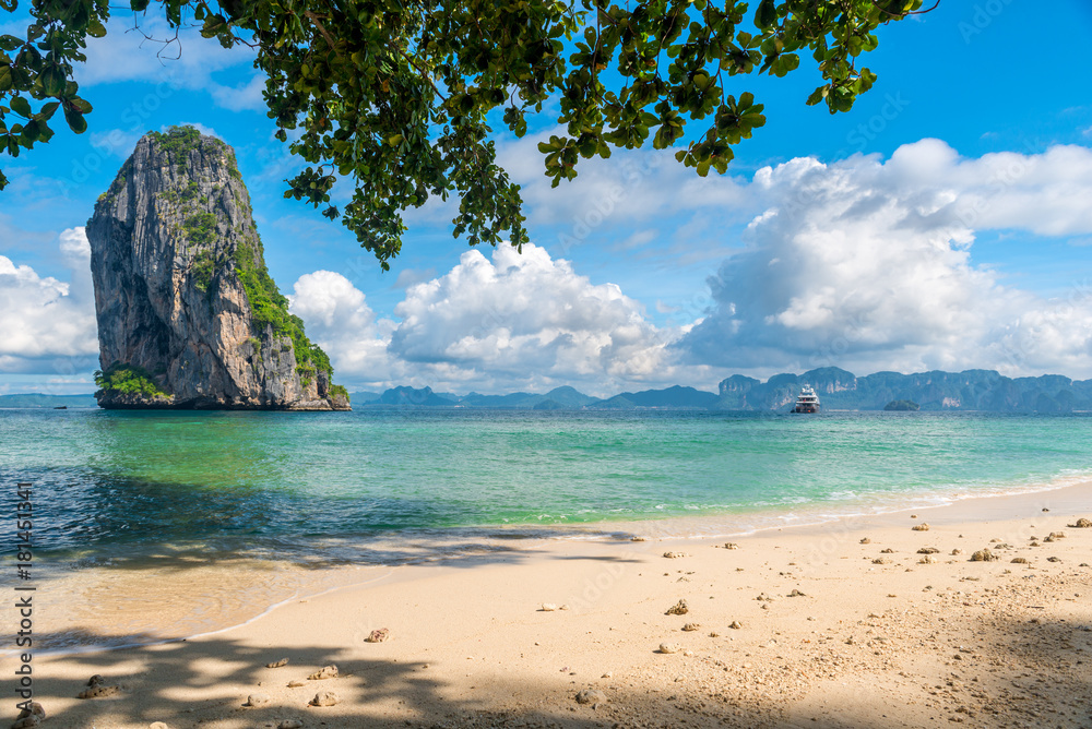 beautiful postcard - view of the rocks and the sea of Poda Island, Thailand