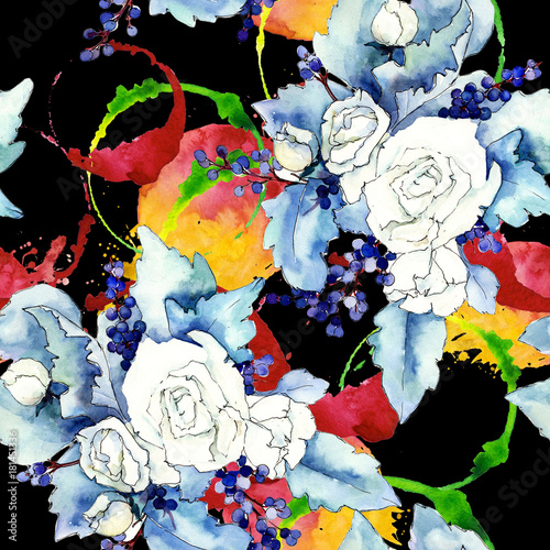 Wildflower bouquet pattern in a watercolor style. Full name of the plant  rose. Aquarelle wild flower for background  texture  wrapper pattern  frame or border.