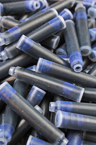 Pen ink Cartridge. Close up of the nib of a fountain pen ink cartridges. Inks...