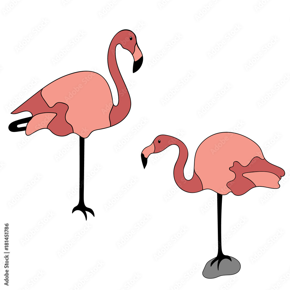 Obraz premium Flamingo illustration isolated on white background. Vector symbol of flamingo. silhouette. Minimal bird design in flat style. Sign, emblem or logo for zoo and park concept icon. Pink flamingo. 
