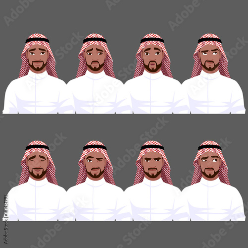 Set of Muslim man's emotions.