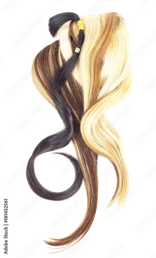 Real woman hair texture. Human hair weft, Dry hair with silky volumes. Real european human hair wallpaper texture. Brown blond dark blonde and black. Photo. Real woman hair texture. Human hair weft, Dry hair with silky volumes. Real european human hair wallpaper texture. Brown blond dark blonde and black. Photo.