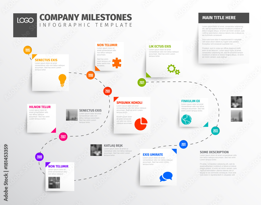 Simple timeline with some facts, photos and icons Simple timeline with some facts, photos and icons
