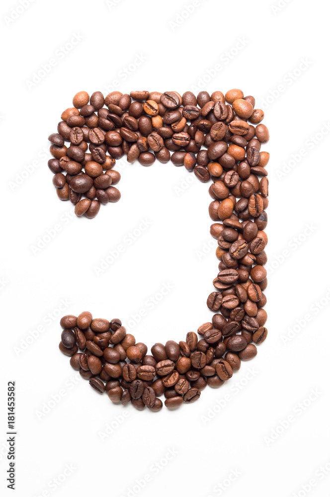 Alphabet J of coffee beans isolated on white background Alphabet J of coffee beans isolated on white background