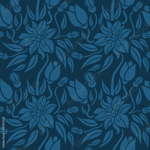Seamless blue floral  pattern,  vector. Endless texture can be used for wallpaper, pattern fills, web page  background,  surface textures and fabrics. photo