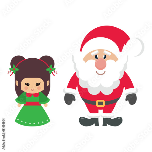 cartoon cute christmas elf and santa claus
