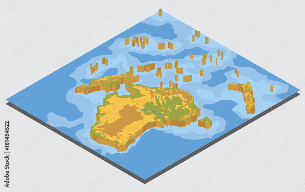 Isometric 3d Australia And Oceania Physical Map Elements Build Your Own Geography Info Graphic 1628