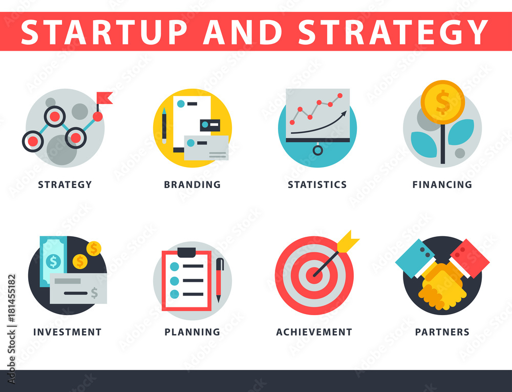 Startup and strategy web busines icon set for websites ui management ...