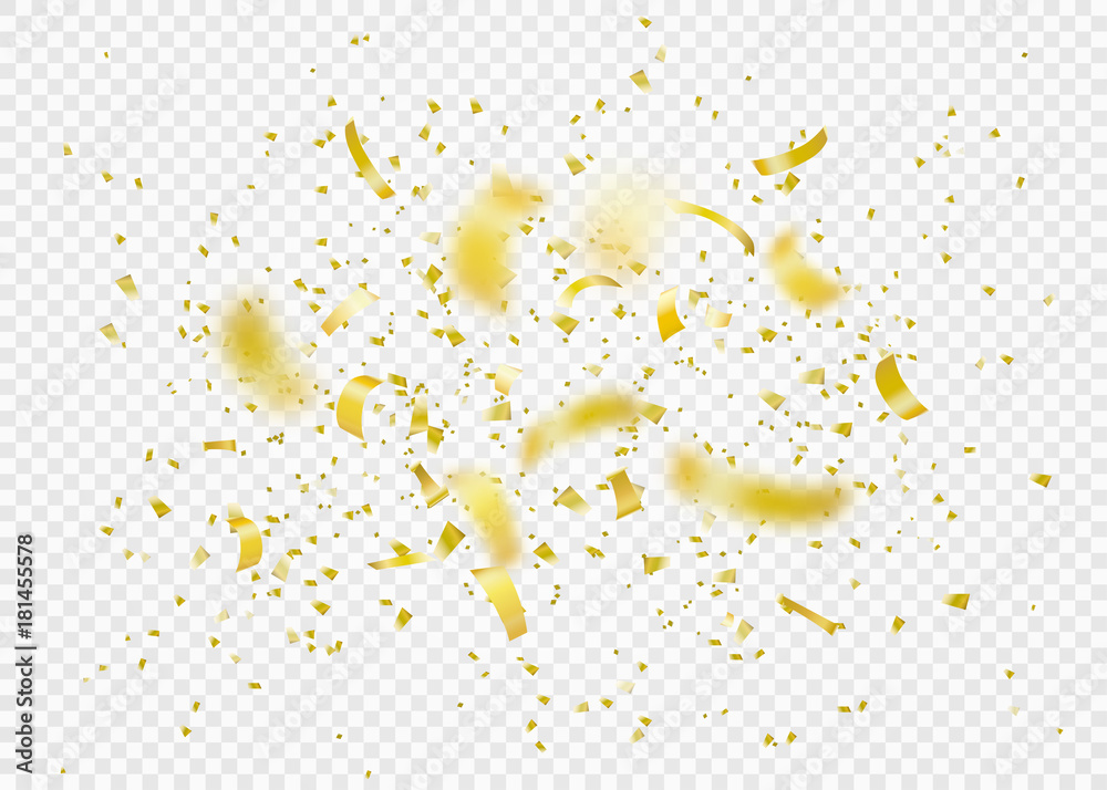 Confetti explosion background. Shiny gold flying tinsel for party - obrazy, fototapety, plakaty 