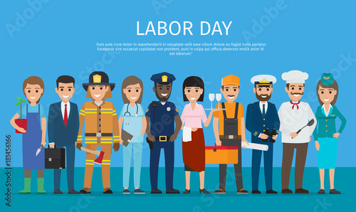 Labor Day Worker Isolated on Blue Cartoon Drawing