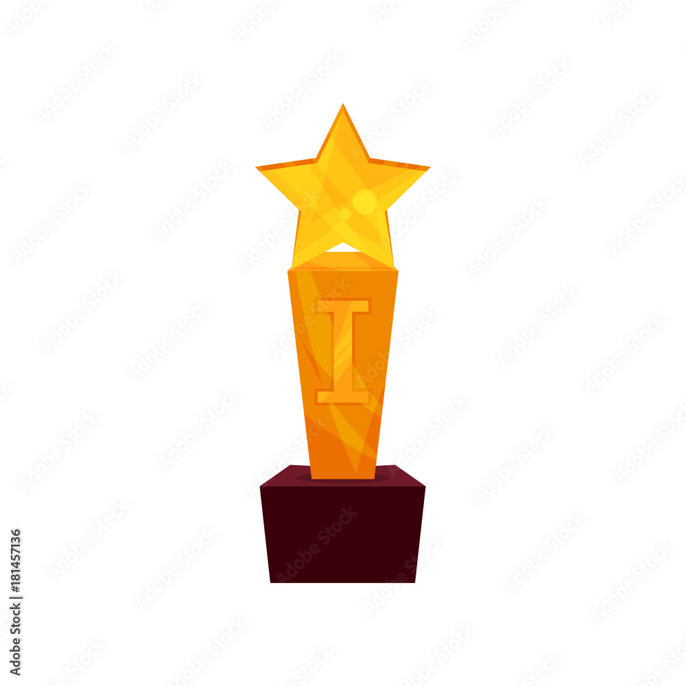 Gold star award on a stand, golden first place prize cartoon vector Illustration Gold star award on a stand, golden first place prize cartoon vector Illustration