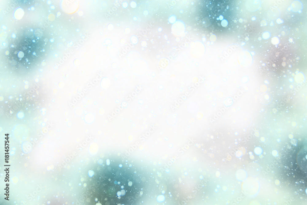 Festive holiday background with light delicate bokeh effect and drawing Decorative snow.