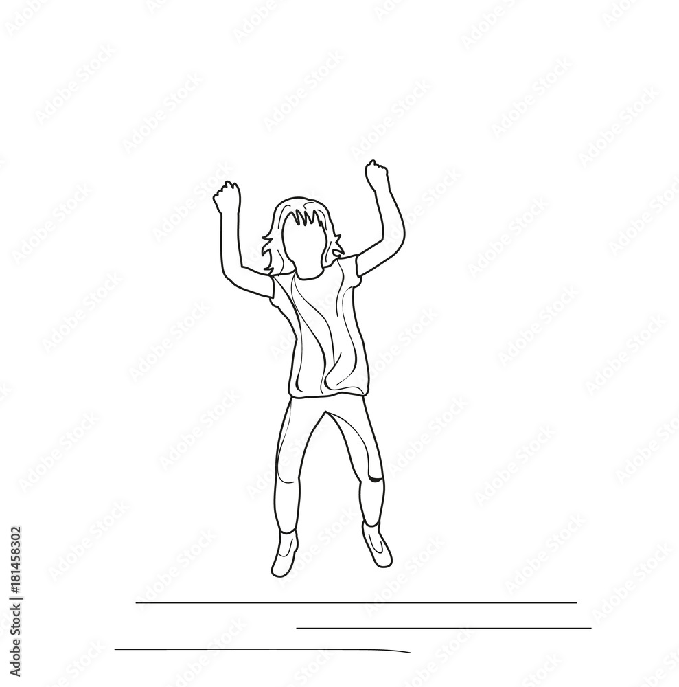 isolated sketch little girl jumping