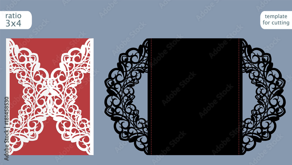 Laser cut wedding invitation card template vector. Die cut paper card