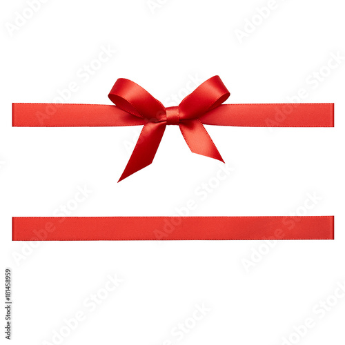 Red bow tied using silk ribbon, cut out top view