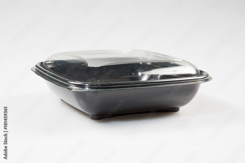 Black Plastic Take Out Box Isolated on White Background Black Plastic Take Out Box Isolated on White Background