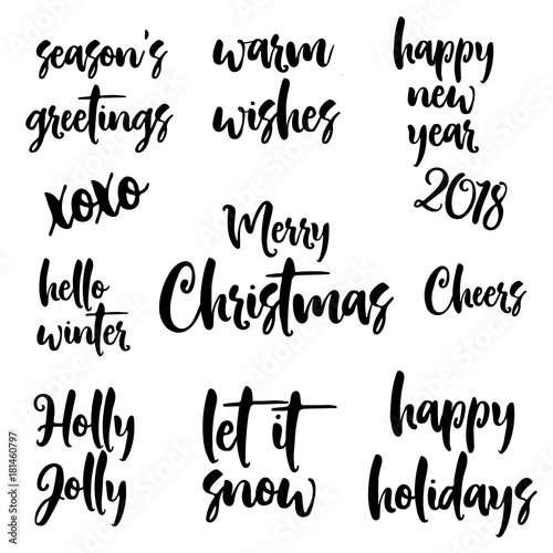 Set of hand drawn Merry christmas and Happy new year lettering for design greeting cards