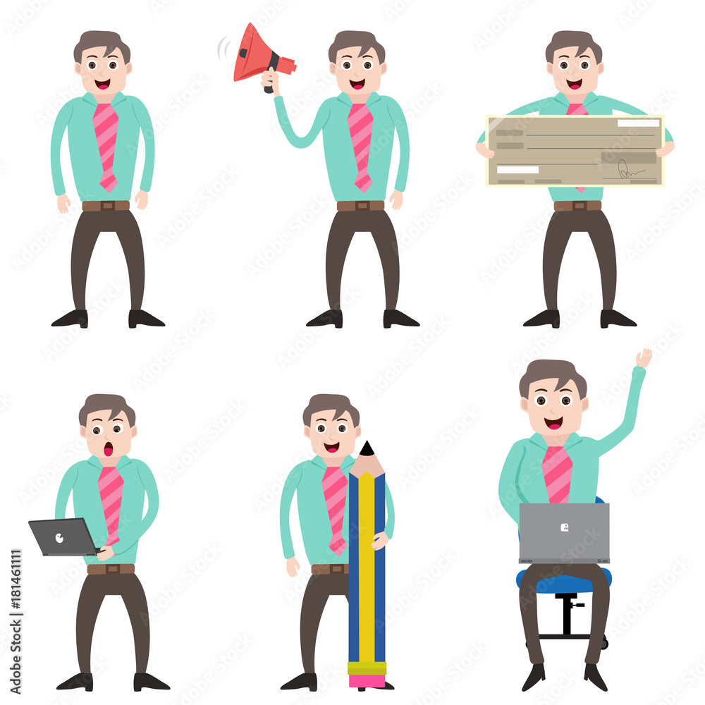 Set of Successful Businessman character in six different poses. Set of Successful Businessman character in six different poses.