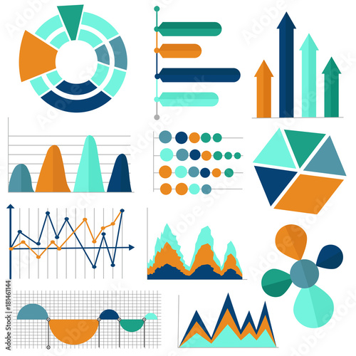 Business infographic statistical growth chart or graph set.