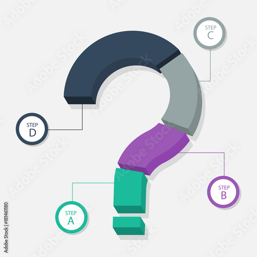 Colorful Timeline Infographics layout in Question Mark Symbol with four(4) steps.