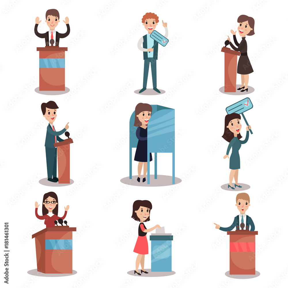 Elections and voting set, political candidates and voting process vector Illustrations Elections and voting set, political candidates and voting process vector Illustrations
