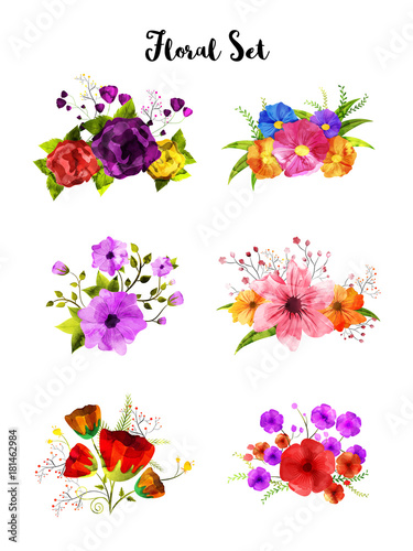Collection of watercolor flower set, artistic bouquet.