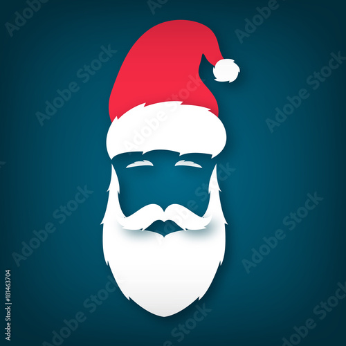 Face Santa Claus. Paper art. Merry Christmas and happy New Year. Vector illustration.