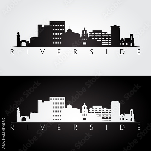 Riverside usa skyline and landmarks silhouette, black and white design, vector illustration.