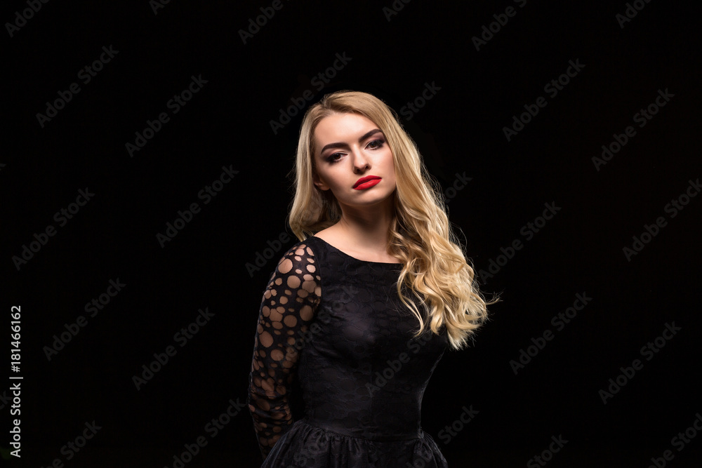 Beautiful Curly Hair. Female Beauty Model With Perfect Makeup, Gorgeous Volume And Blonde Hair Color. Beautiful Curly Hair. Female Beauty Model With Perfect Makeup, Gorgeous Volume And Blonde Hair Color.