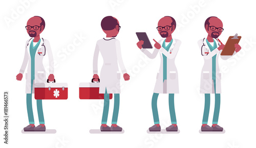 Black male doctor in standing pose.