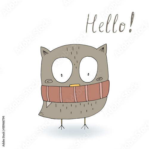 Hand drawn vector illustration with Cute vector owl photo