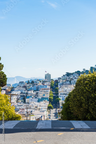 Beautiful street view from Lombard Street in San Francisco California USA
