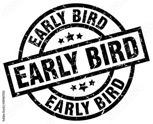 early bird round grunge black stamp
