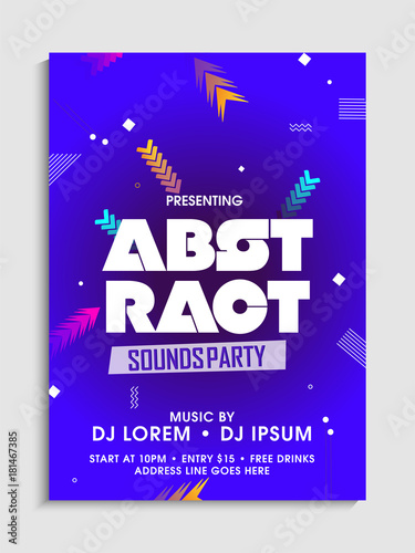 Creative Party flyer or banner design in vibrant colors with abstract geometric shapes.
