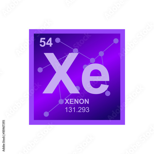 Vector symbol of a rare gas Xenon from the Periodic Table of the elements on the background from connected molecules