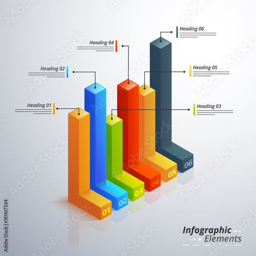 3D infographic element, or graph with six(6) steps.