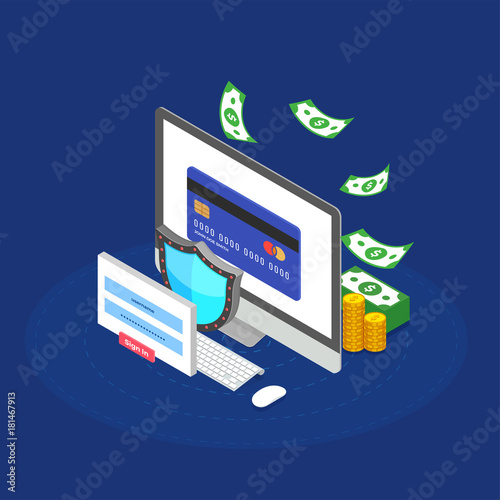 Internet money, payment security concept. Fintech (financial technology) background.