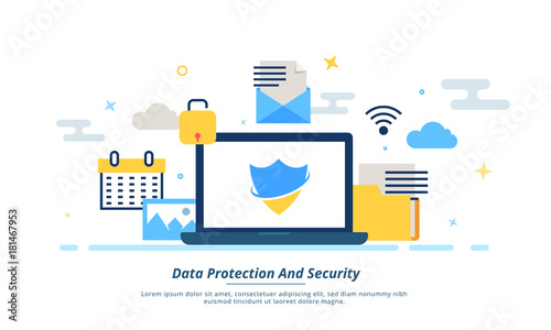 Internet data, protection or security concept. Fintech (financial technology) background. Colorful flat stlye.