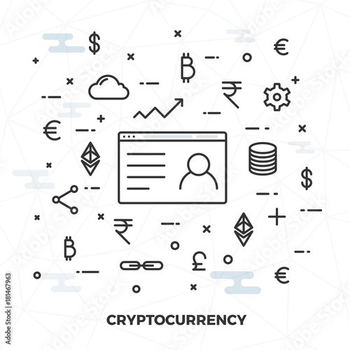 Virtual currency, cryptocurrency or internet money concept, flat style illustration.